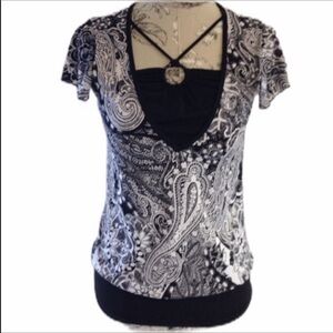 𝅺*jkla Black White Print Top S